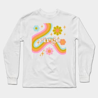 virgo 70s Rainbow with flowers Long Sleeve T-Shirt